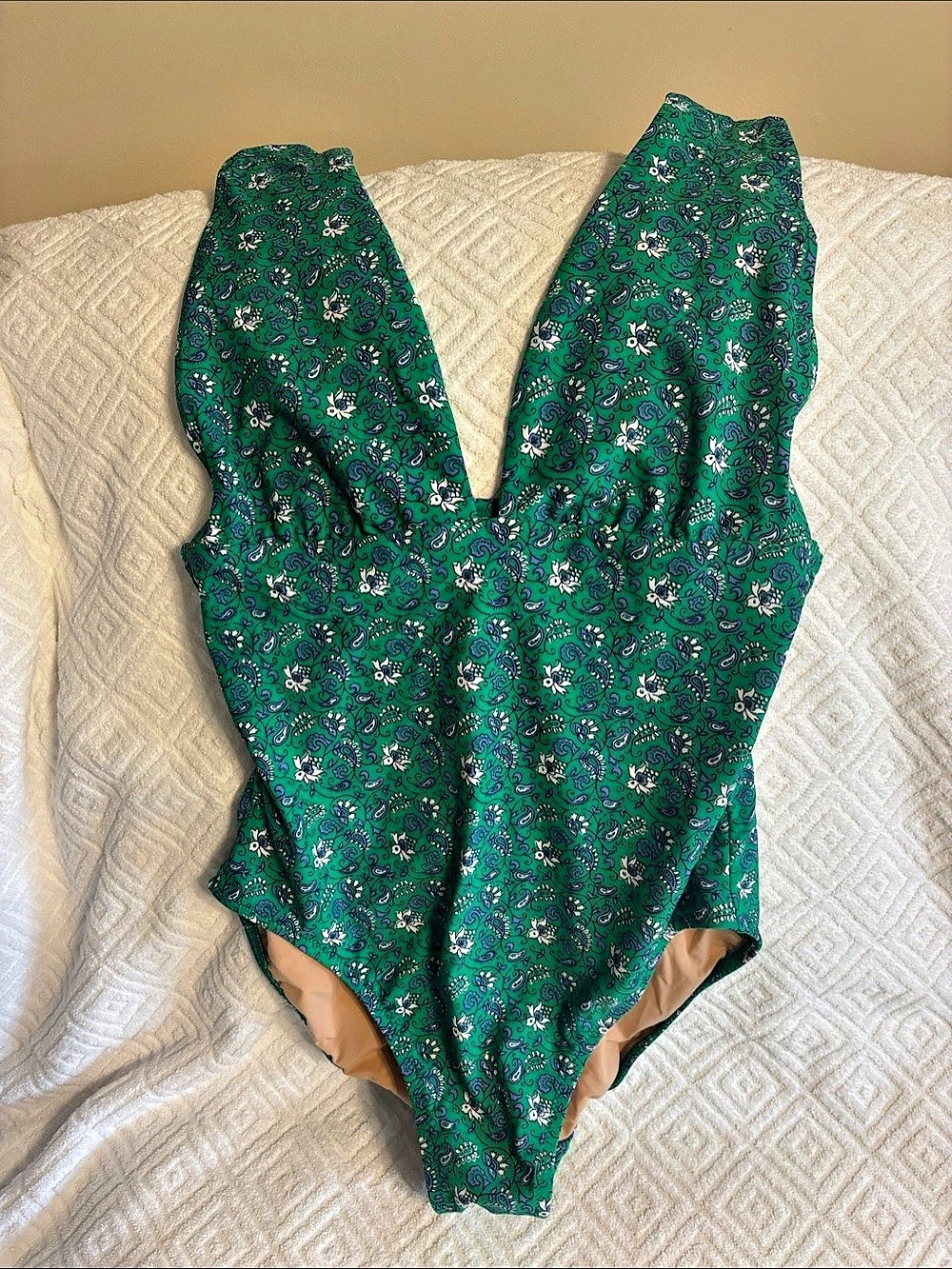J.Crew One-Piece Swimsuit Paisley in Green Size Medium NWT